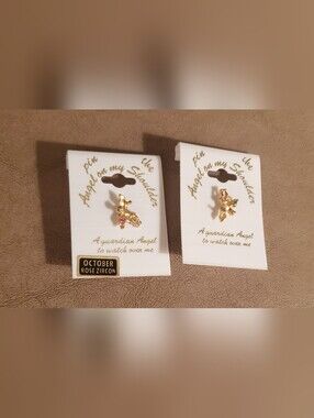 Pair Of Gold Angel Pins with Pink Zircon Accent